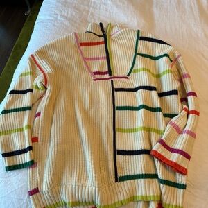 STAUD Colorful Striped V-Neck Sweater